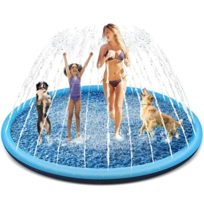 Abbildung von Tosekry Kinder Sprinkler mit Antirutschfunktion, 200CM Wasserspielzeug Hund Pool, Outdoor Spiele, Wassersprinkler Splash Pad(blau 200cm)