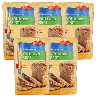 Abbildung von Vollkornbrot Brotbackmischung von Frießinger Mühle, 5x500g, für den Backofen, Holzofen oder Brotbackautomaten.