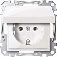 Abbildung von Schneider Electric Merten MEG2311 0319 SCHUKO Steckdose mit Klappdeckel,Schutzkontaktsteckdose, Steckklemmen, polarweiß glänzend, System M