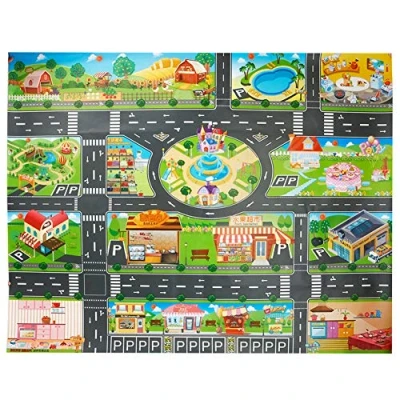 Abbildung von VANTIYAUS Teppich aus Kunststoff für Spielzeug, Spritzschutz, waschbar, Boden oder Tisch, Kinderteppich PVC, ideal zum Spielen mit Autos und Lernteppich