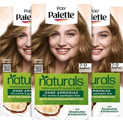 Abbildung von Palette Naturals Permanente Haarfarbe 70 Mittelblond (3 x 115 ml), pflegende ohne Ammoniak, Coloration für bis zu 100 % Grauabdeckung