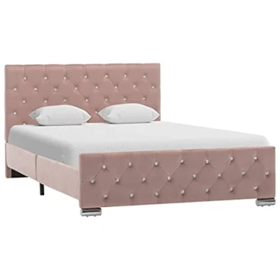 Abbildung von vidaXL Polsterbett Klassisch Bett Doppelbett Stoffbett Ehebett Schlafzimmerbett Bettgestell Bettrahmen Lattenrost Rosa Samt 120x200cm