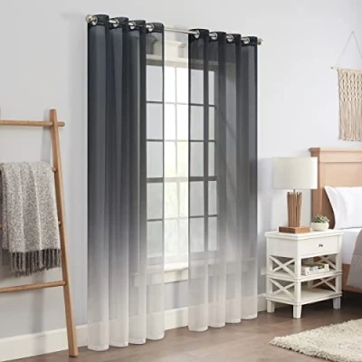 Abbildung von ECLIPSE INES Bedruckte Ombré Fenstervorhänge mit Ösen, für Schlafzimmer, 132,1 x 241,3 cm, Anthrazit