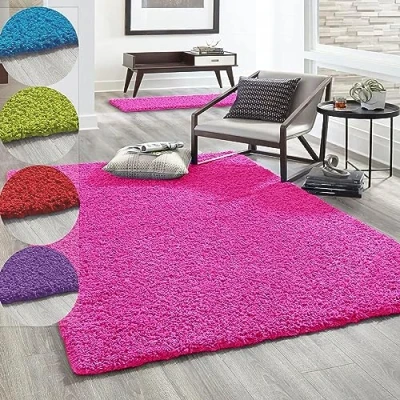 Abbildung von VIMODA Hochflor Teppich Prime Shaggy Langflor Wohnzimmer Schlafzimmer Rund Farbig, Farbe:Pink, Maße:120x170 cm