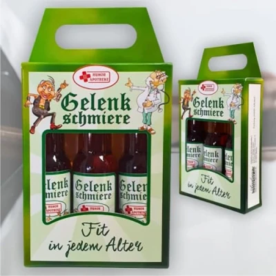 Abbildung von 3er Box Kräuterlikör Gelenkschmiere Fit im Alter und Ruhestand 3 x 0,02l 32% vol. alk. Geschenk zum für Rentner Opa Humorapotheke Spaßmedizin