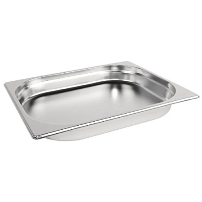Abbildung von Vogue Gastronorm Pfanne 1/2, Edelstahltablett, Tiefe: 40 mm, Fassungsvermögen: 2,5 Liter, Behälter für heiße und kalte Speisen, Bain Marie geeignet, Deckel separat erhältlich, K925