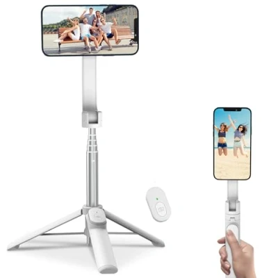 Abbildung von FANTCOO Magnetischer Selfie Stick, 71,1 cm, ausziehbares Handy Stativ mit Fernbedienung, tragbares für iPhone 14 13 12 11 Serie und alle Smartphones (weiß), MST 01