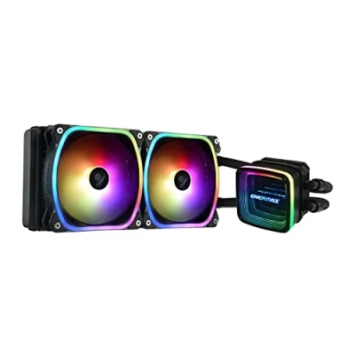 Abbildung von ENERMAX AQUAFUSION ADV ARGB 240mm AIO CPU Wasserkühlung Dual Chamber für Intel LGA1700/AMD AM5 Support 330W+ TDP (2x SquA RGB 120 PWM Lüfter); ELC AQFA240 SQA, schwarz