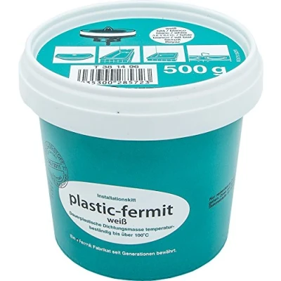 Abbildung von Plastic Fermit weiß, Dauerplastische Dichtungsmasse, temperaturbeständig bis über 100C (500g Dose)