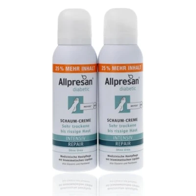 Abbildung von Allpresan diabetic INTENSIV + REPAIR ohne Urea Schaum Creme bei Diabetes mellitus für sehr trockene bis rissige Fußhaut 2x 125ml