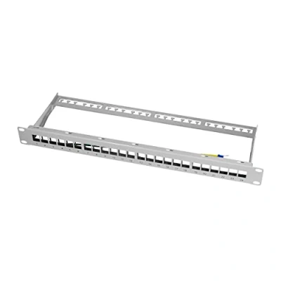 Abbildung von LogiLink NK4041 Keystone Patchpanel/Verteilerfeld für 24 Buchsen, geschirmt, 1 HE (Höheneinheit) lichtgrau