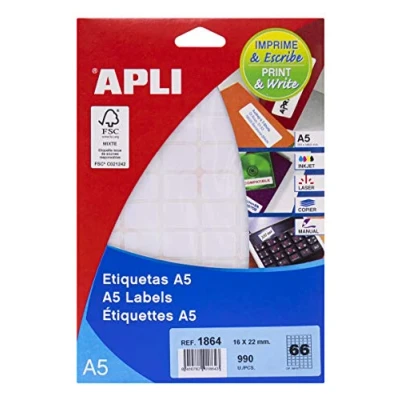 Abbildung von Apli Labels A5 Print &amp; Write 16 x 22 mm weiß 1122pieza (S) Selbstklebende Etikette (weiß, A5, mm, 190 125 6 1122 Stück (S))