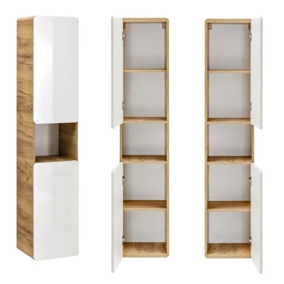 Abbildung von Lomadox Hochschrank LUTON 56 Badmöbel, Wotan Eiche Nb. Hochglanz weiß, B/H/T 35/170/32 cm
