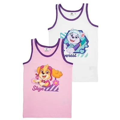 Abbildung von Paw Patrol SKYE UND Everest PACK OF 2 Unterhemd/shirt für Kinder, Größe: 122/128, Weiß rosa