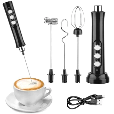 Abbildung von NVIYAM Milchaufschäumer Stab, Elektrisch mit Drei Quirl, USB Wiederaufladbar, Hand Held Milk Frother, für Matcha Latte, Kaffee, Sahne, Eier, Cappuccino