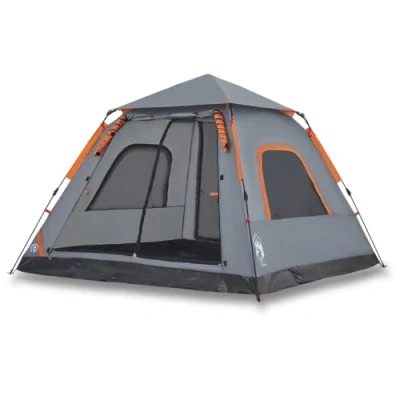 Abbildung von vidaXL Kuppel Campingzelt 5 Personen, Kuppelzelt mit Quick Release System, Wurfzelt Netzwände Überzelt, Zelt, Grau Orange 190T Polyester