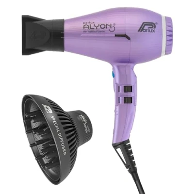 Abbildung von Parlux Alyon Special Edition Pack mit MagicSense Diffusor, professioneller Haartrockner negativen Ionen, leistungsstark und leicht. Hergestellt in Italien. Farbe: mattes Lila.