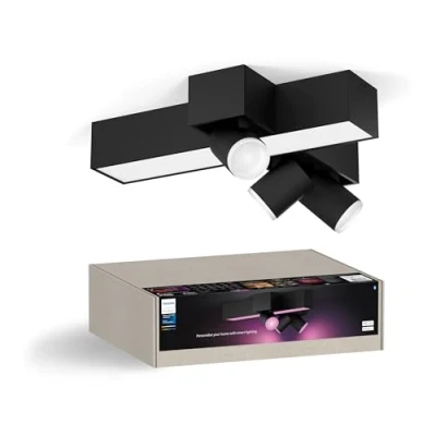 Abbildung von Philips Hue White &amp; Color Ambiance Centris 3 er Kreuz Spotleuchte, dimmbar, 16 Mio. Farben, steuerbar via App, kompatibel mit Amazon Alexa, schwarz