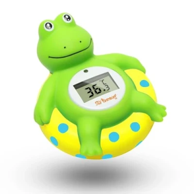 Abbildung von Puppensehnsucht [grüner Frosch mit gelbem Schwimmring] Baby Badethermometer für Kleinkinder, schwimmendes Badespielzeug, Badewannenthermometer erhältlich Fahrenheit und Celsius (℉/℃)