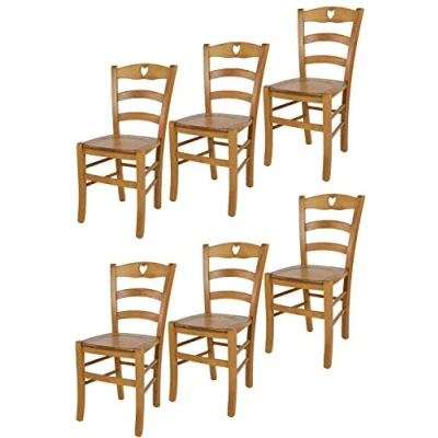Abbildung von t m c s Tommychairs 6er Set Stühle Cuore für Küche und Esszimmer, Robuste Struktur aus Buchenholz in der Farbe Eichenholz lackiert Sitzfläche Holz