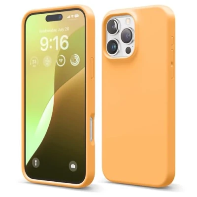 Abbildung von elago Premium Liquid Silikon Hülle Kompatibel mit iPhone 16 Pro Max Hülle, Ganzkörper Handyhülle, Stoßfest, Schlanke Kratzfester weicher Mikrofaser Innenfutter, 6.9 Zoll (Orange)