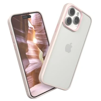 Abbildung von EAZY Case Hybrid Outdoor kompatibel mit iPhone 15 Pro Max Handyhülle für Hülle als Fallschutz schlanke Schutzhülle stoßfestes Cover in Matt Transparent/Alt Rosa