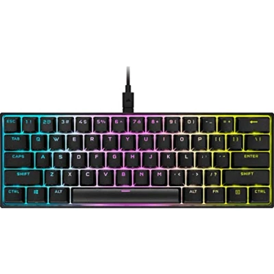 Abbildung von Corsair K65 RGB Mini 60% mechanische kabelgebundene Gaming Tastatur Cherry MX Red Linearschalter PBT Double Shot Tastenkappen iCUE kompatibel QWERTY UK PC, Mac, Xbox Schwarz