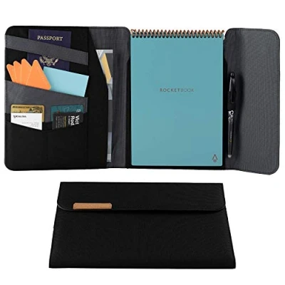 Abbildung von Rocketbook Flip Capsule Folio Cover 100% recycelbare Hülle mit Stifthalter, Magnetverschluss und Innenaufbewahrung Schwarz, Executive Größe