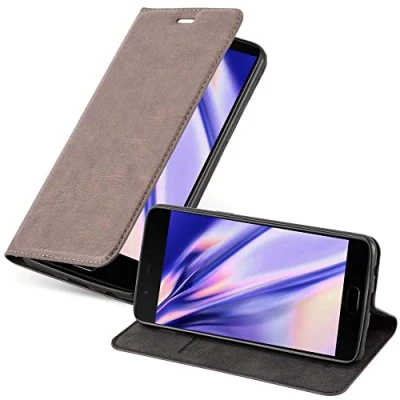 Abbildung von Cadorabo Hülle kompatibel mit OnePlus 5 aus Premium Kunst Leder Flip Klappbare Stoßfeste Magnetische [Standfunktion] [Kartenfächern] Cover für Tasche in Braun