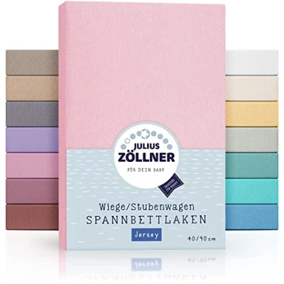 Abbildung von Julius Zöllner Jersey Spannbettlaken für Wiegen 90x40cm und Stubenwagen, 100% Baumwolle, STANDARD 100 by OEKO TEX, rosa 1 Stück (1er Pack)