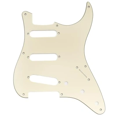 Abbildung von Musiclily Pro 8 Löcher ST Schlagbrett SSS Gitarren Pickguard für 2008 2019 China Squier Classic Vibe SQ CV 50s Reissue Vintage Strat Style E Gitarre, 3 lagig Creme