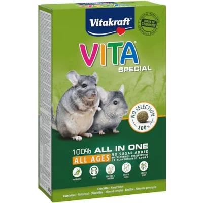 Abbildung von Vitakraft Vita Special All Ages, Hauptfutter für Chinchillas, mit Gräsern und Kräutern, eine optimale Verdauung, ohne Zusatz von Zucker Getreide (1x 600g)
