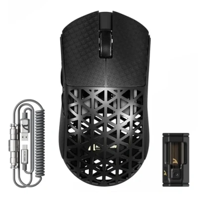 Abbildung von ATTACK SHARK R5 Ultra Carbonfaser Gaming Maus, 39g Superlight, 8000Hz Kabellose Mouse, 42000 DPI, PAW3950MAX Sensor, Nordic 52840 MCU, Bluetooth/2.4G/Kabelgebundene, mit Spiralkabel, PC/Mac, Schwarz