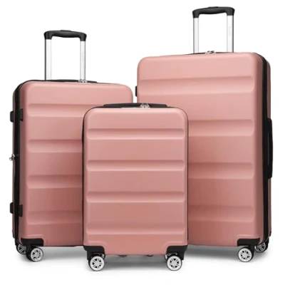 Abbildung von KONO Koffer Trolley Kofferset 3 Teilig Erweiterbarer Leichte Hartschalenkoffer aus ABS+PC Reisekoffer mit TSA Schloss und 4 Spinnrollen M L XL, Nude
