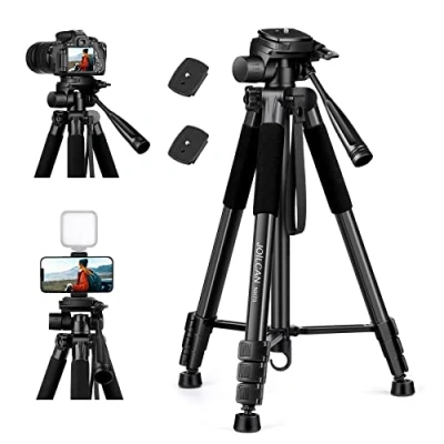Abbildung von JOILCAN Stativ Kamera 165cm(65in), Aluminium Leichtes Dreibein Stative mit Tragetasche für Canon Nikon Sony DSLR Kamera, Handy Handyhalterung Smartphone, Tragfähigkeit 5,5KG, Schwarz