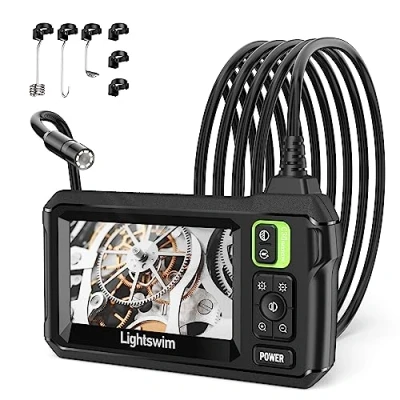 Abbildung von 1920P HD Industrielles Endoskop, Lightswim Digitales Endoskop Wasserdicht 4,3 Zoll LCD Bildschirm Schlange Inspektionskamera mit 8 LED Lichtern, 5M halbstarres Kabel