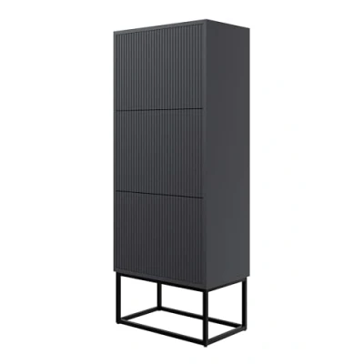 Abbildung von Selsey Schuhschrank VELDIO 3 Klappen mit geriffelten Fronten, schwarzes Metallgestell, 50 cm