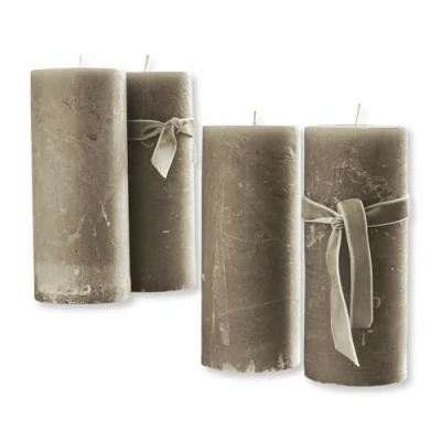 Abbildung von Loberon Kerze 4er Set Homel, durchgefärbt &amp; geruchslos, von Hand gearbeitet, Lange Brenndauer, Adventskerzen, Adventskranz, Stumpenkerzen, Paraffinwachs, Taupe
