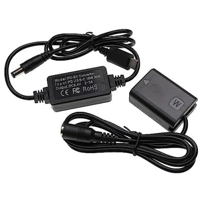 Abbildung von vhbw USB Netzteil Ersatz für Sony AC PW20 Kamera, Digitalkamera, DSLR Netzkabel + DC Kuppler (Ersatz NP FW50), 2m