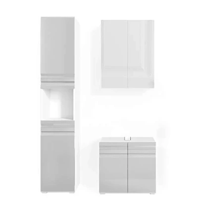 Abbildung von Vicco Badmöbel Set Freddy, Weiß Hochglanz, 3 Teile, mit Hochschrank, (3 St., er Set)