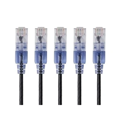 Abbildung von Monoprice Cat6A Ethernet Patchkabel 4,2 m Schwarz Netzwerkkabel RJ45, 550 MHz, UTP, reiner blanker Kupferdraht, 10 G, 30 AWG, 5er Pack SlimRun Serie