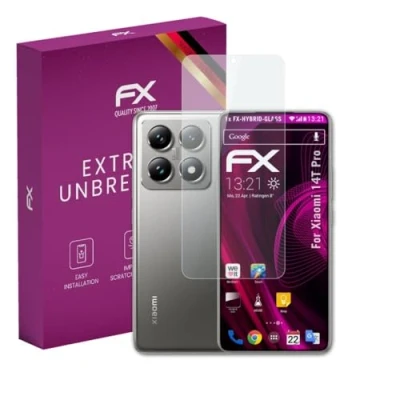 Abbildung von atFoliX Glasfolie kompatibel mit Xiaomi 14T Pro Panzerfolie, 9H Hybrid Glass FX Schutzpanzer Folie