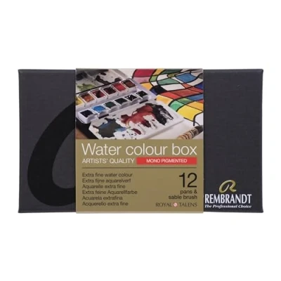 Abbildung von Artequipment Rembrandt Watercolour metal tin set Mono Pigmented Colour Selection 12 pans + brush