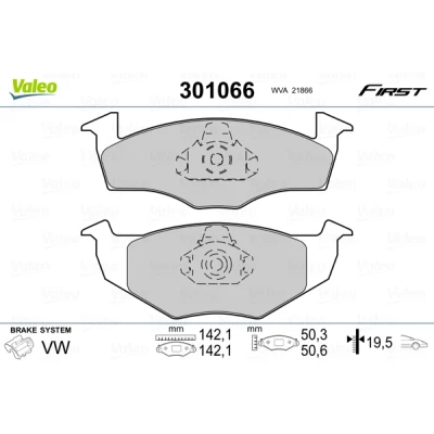Abbildung von VALEO 301066 Bremsbelagsatz FIRST Vorderachse exkl. Verschleißwarnkontakt ohne Anti Quietsch Blech VOLKSWAGEN: GOLF 3, 2, 3 Variant