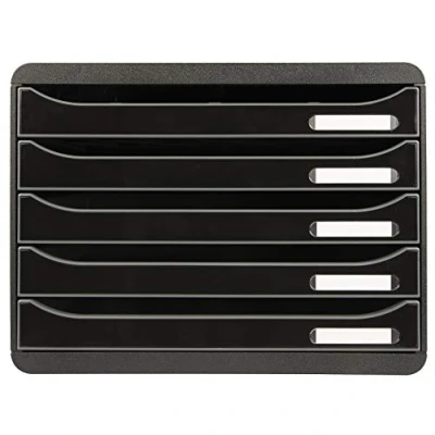 Abbildung von Exacompta 308714D Ablagebox Glossy Querformat mit 5 Schubladen für DIN A+ Dokumente. Belastbare Schubladenbox hoher Kapazität mehr Platz Big Box Plus Horizon Blauer Engel schwarz