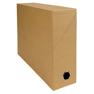 Abbildung von Exacompta 89528E Premium Transferbox aus Leinwandpapier 9cm Rückenbreite mit Griffloch DIN A4 havanna ideale Transportbox und perfekt geeignet für die sichere Aufbewahrung Ihrer Ordner