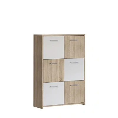Abbildung von FORTE Quadro Kommode mit 6 Türen, Holzwerkstoff, Sonoma Eiche / Weiß, 77.2 x 29.6 112.7 cm