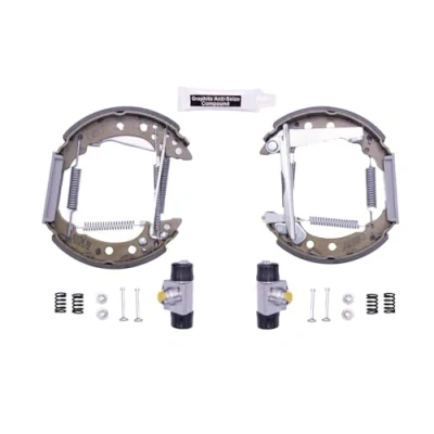 Abbildung von HELLA Shoe Kit Pro 8DB 355 005 241 Bremsensatz, Trommelbremse mit Radbremszylinder, Stellelement VOLKSWAGEN: Jetta 2, Polo III Schrägheck, GOLF 2