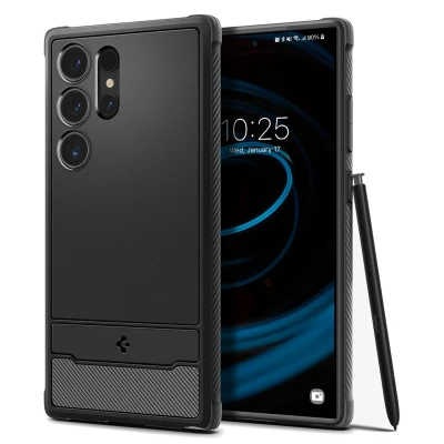 Abbildung von Samsung Galaxy S24 Ultra Hülle Silikon Spigen Soft Case/Backcover Handyhülle Schwarz Shockproof/Stoßfest