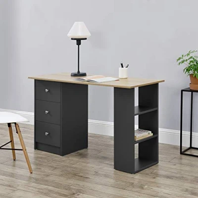 Abbildung von en.casa Schreibtisch, »Lemberg« mit Schubladen und Ablagen 120x50x72cm Dunkelgrau/Holz